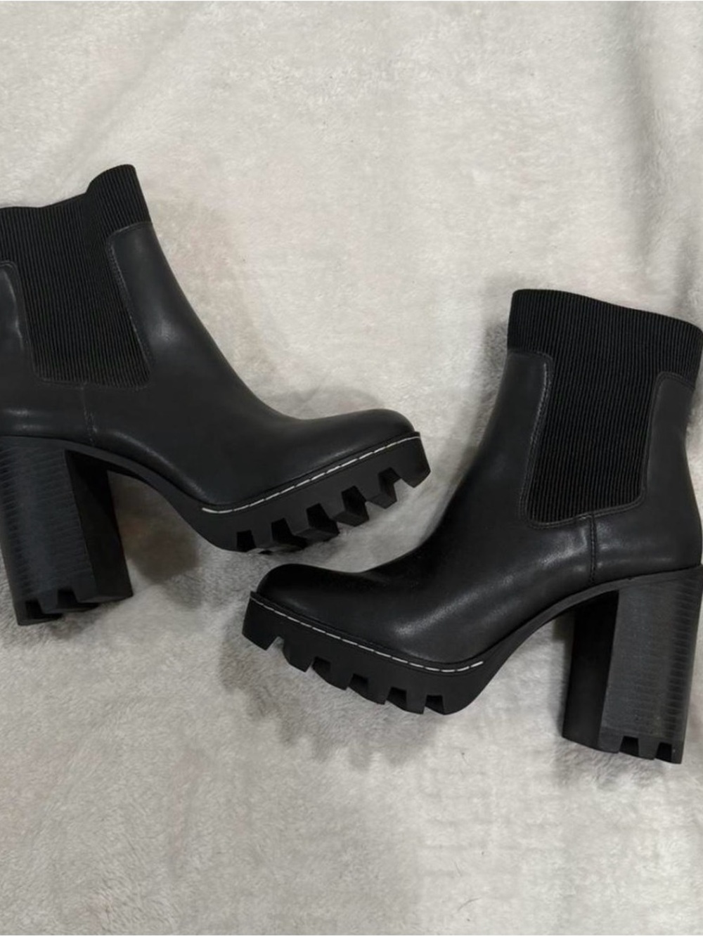H&M Black Chunky Lug Chelsea Heeled Ankle Boots